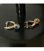 Серьги позолоченные из медицинской стали с бирюзовыми и прозрачными цирконами 