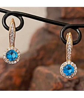 Серьги позолоченные из медицинской стали с бирюзовыми и прозрачными цирконами 