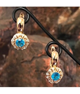 Серьги позолоченные из медицинской стали с бирюзовым цирконом