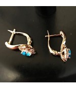 Серьги позолоченные из медицинской стали с бирюзовым цирконом