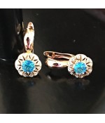 Серьги позолоченные из медицинской стали с бирюзовым цирконом
