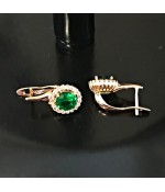 Серьги позолоченные из медицинской стали с зелеными и прозрачными цирконами 
